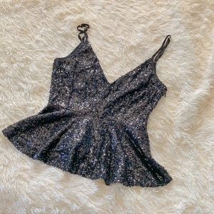 Spaghetti Strap Black Sequined Tank